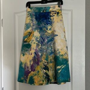 New H&M Blue and Gold A-Line Knee-Length Skirt Sz 4.